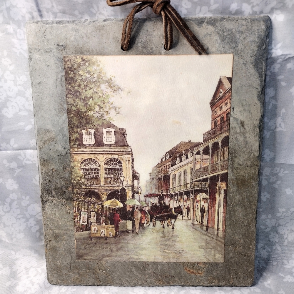 Antique "St Ann Street at the Presbytere" on 175 year old Roof Slate